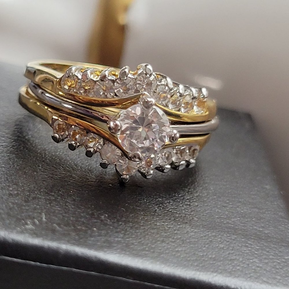 Diamond Zirconia Engagement Ring three in one Detachable Promise ring and Guard